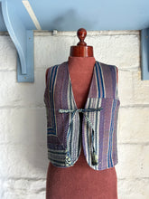 Load image into Gallery viewer, Kantha stripe blue Indian waistcoat -S