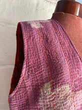 Load image into Gallery viewer, Kantha purple/orange Indian waistcoat -L