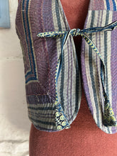 Load image into Gallery viewer, Kantha stripe blue Indian waistcoat -S