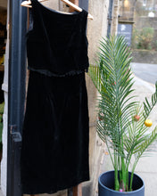 Load image into Gallery viewer, 1960's Velvet Wiggle Dress with Tassels and Scalloped cut, size 6-8
