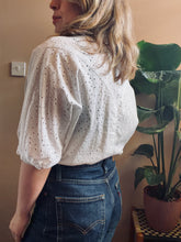 Load image into Gallery viewer, Cotton broderie anglaise v shape shirt
