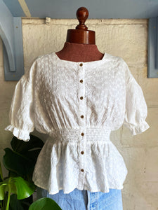 Cinched Waist Broderie Anglaise Top - 12/14