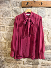 Load image into Gallery viewer, All silk pussy bow burgundy shirt
