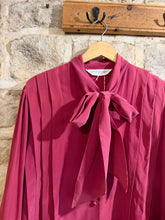 Load image into Gallery viewer, All silk pussy bow burgundy shirt
