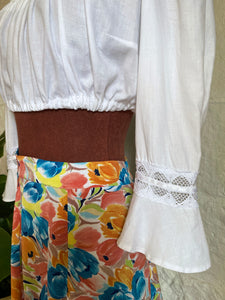 Peplum Sleeve Gathered Cropped Blouse - 10